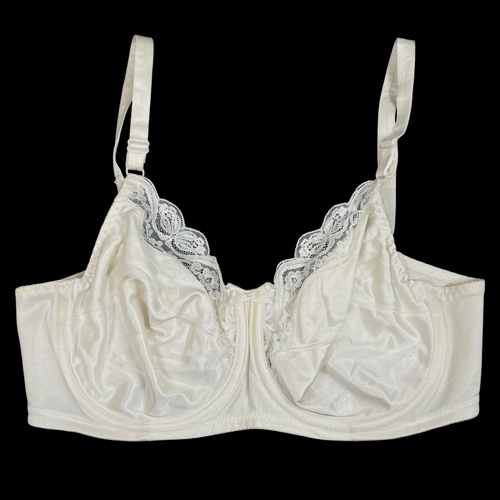 Vintage Playtex 4788 Bra Womens 36D White‎ Lace Trim Underwire Full Coverage